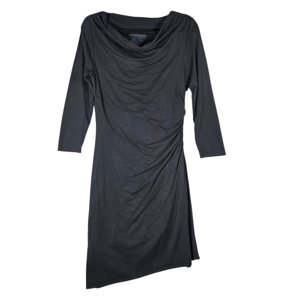 Patagonia Seabreaks Dress Womens M Black Cowl Neck Ruched Asymmetric Modest